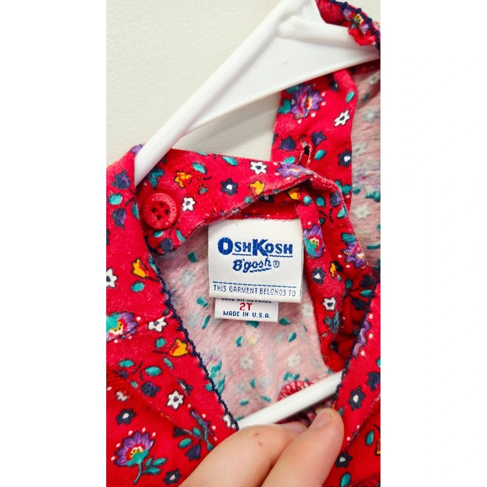 Vintage OshKosh B'gosh 2T Red Floral Dress Made in USA